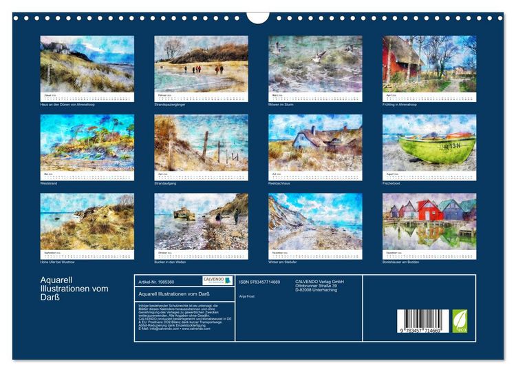 Produktbild: Aquarell Illustrationen vom Dar&szlig; (Wandkalender 2026 DIN A3 quer), CALVENDO Monatskalender
