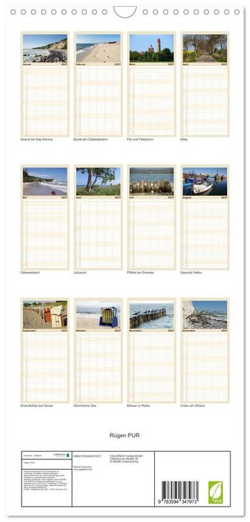 Produktbild: Familienplaner 2027 - R&uuml;gen PUR mit 5 Spalten (Wandkalender, 21 x 45 cm) CALVENDO