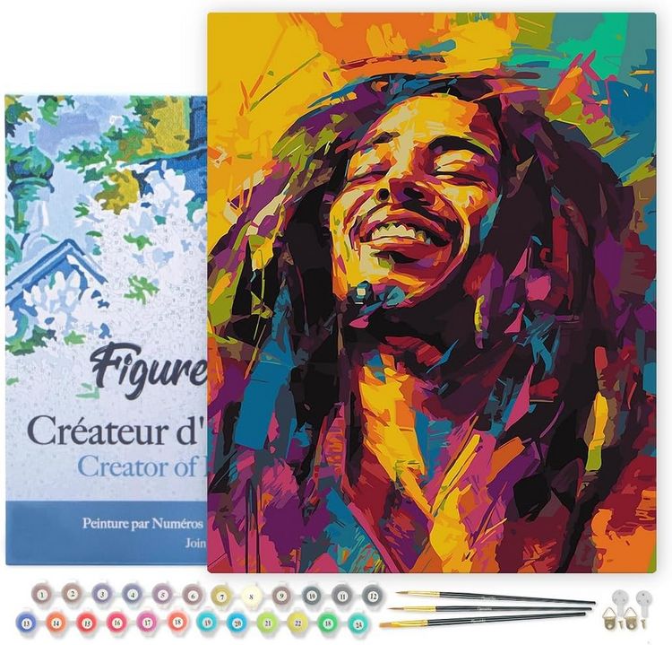 Produktbild: FiguredArt FA10272-Y - Malen nach Zahlen, Street Art Reggae, Leinen-Keilrahmen (40x50cm), Malset, Paint by Numbers