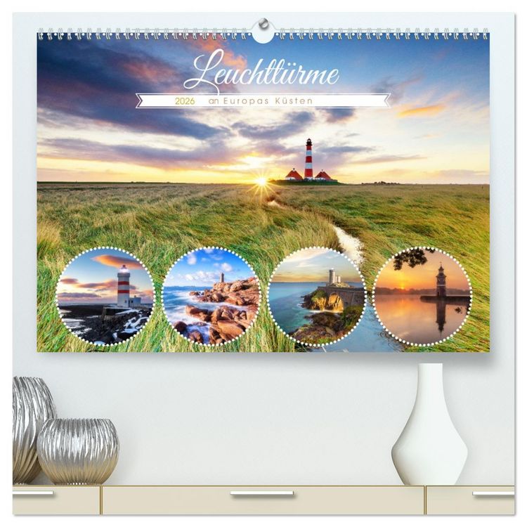 Produktbild: Leuchtt&uuml;rme - an Europas K&uuml;sten (hochwertiger Premium Wandkalender 2026 DIN A2 quer), Kunstdruck in Hochglanz