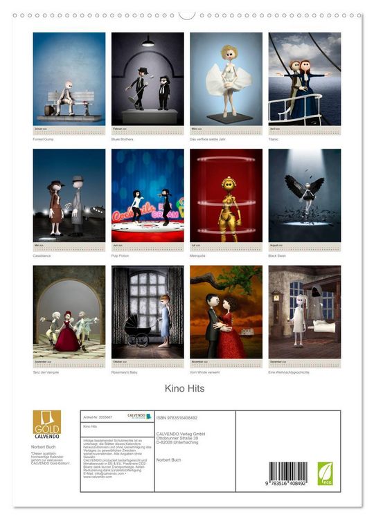 Produktbild: Kino Hits (hochwertiger Premium Wandkalender 2026 DIN A2 hoch), Kunstdruck in Hochglanz