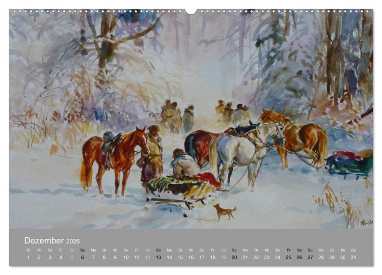 Produktbild: Mit Pferden durch die Jahreszeiten - Pferdebilder in &Ouml;l und Aquarell (Wandkalender 2026 DIN A2 quer), CALVENDO Monatskalender