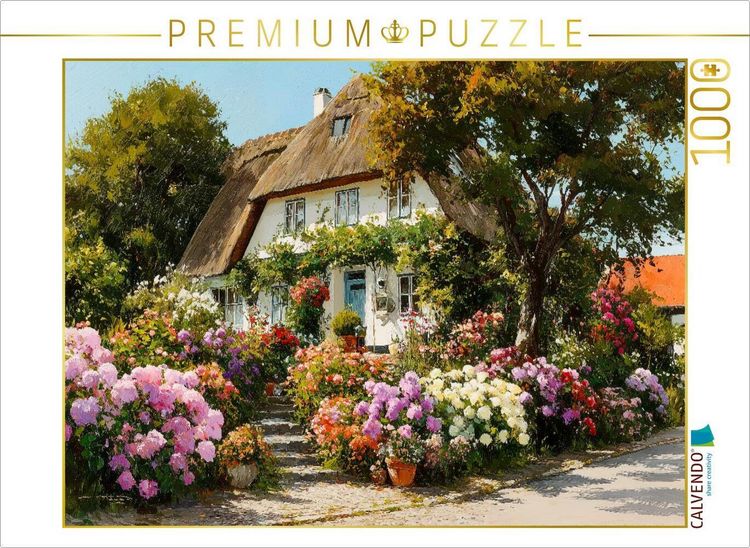 Produktbild: CALVENDO Puzzle Reetdachhaus auf Sylt mit bl&uuml;hendem Garten in Keitum | 1000 Teile Lege-Gr&ouml;&szlig;e 64x48cm Foto-Puzzle f&uuml;r gl&uuml;ckliche Stunden