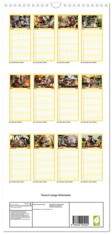 Produktbild: Familienplaner 2026 - Tierisch lustige Grillmeister mit 5 Spalten (Wandkalender, 21 x 45 cm) CALVENDO