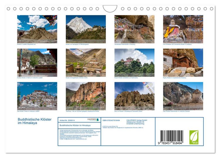 Produktbild: Buddhistische Kl&ouml;ster im Himalaya (Wandkalender 2026 DIN A4 quer), CALVENDO Monatskalender