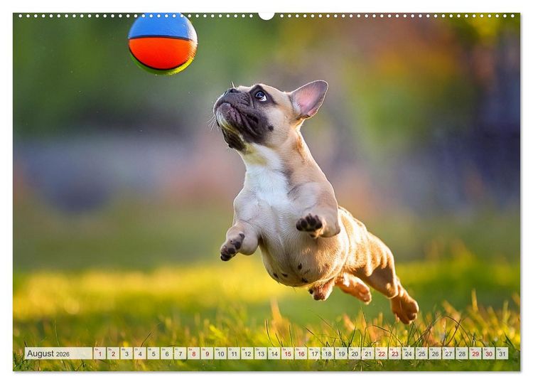 Produktbild: Bullys in Action - Franz&ouml;sische Bulldoggen lieben B&auml;lle (Wandkalender 2026 DIN A2 quer), CALVENDO Monatskalender