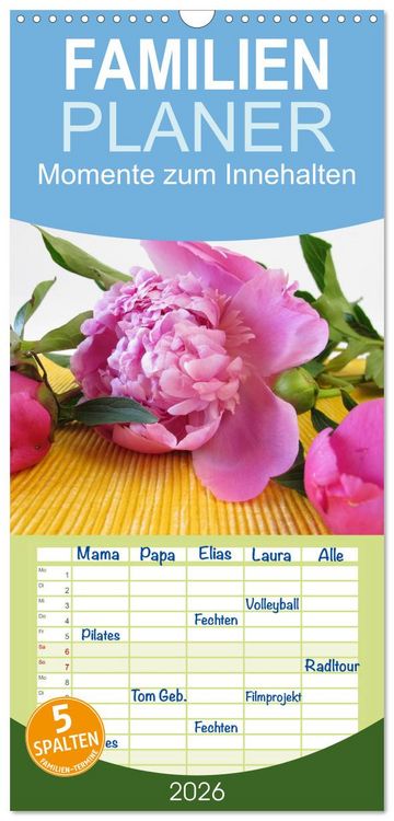 Produktbild: Familienplaner 2026 - Momente zum Innehalten mit 5 Spalten (Wandkalender, 21 x 45 cm) CALVENDO