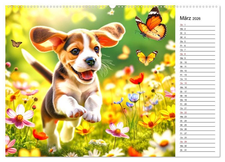 Produktbild: Hundewelpen zum Verlieben - KI Illustrationen (Wandkalender 2026 DIN A2 quer), CALVENDO Monatskalender