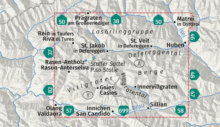 Produktbild: KOMPASS Wanderkarte 45 Defereggental, Villgratental, Las&ouml;rlinggruppe, Villgrater Berge 1:50.000