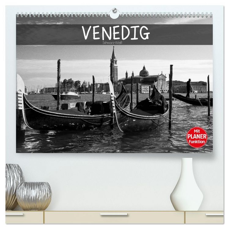 Produktbild: Venedig schwarz-wei&szlig; (hochwertiger Premium Wandkalender 2026 DIN A2 quer), Kunstdruck in Hochglanz