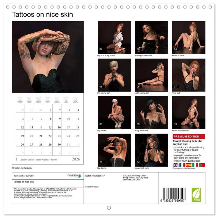 Produktbild: Tattoos on nice skin (Wall Calendar 2026 12 &times; 12 Inch) CALVENDO 12 Month Wall Calendar