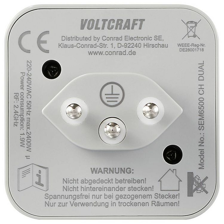 Produktbild: VOLTCRAFT SEM6500 CH DUAL Energiekosten-Messger&auml;t inkl. Funksteckdose, Datenexport, Datenloggerfunktion, Kostenprognose, TRMS