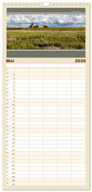 Produktbild: Familienplaner 2026 - Der Pilsumer Leuchtturm mit 5 Spalten (Wandkalender, 21 x 45 cm) CALVENDO