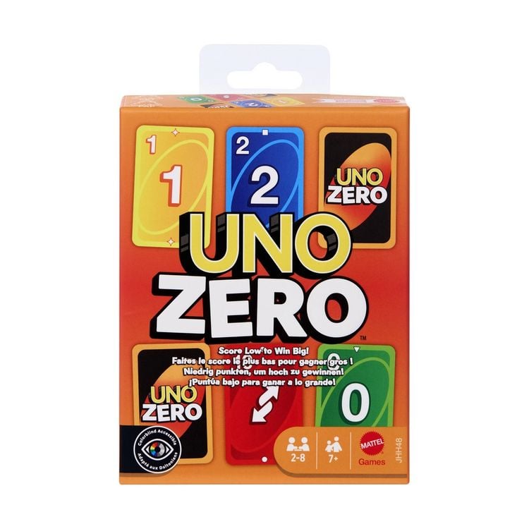 Produktbild: UNO Zero Kartenspiel für Kinder, Erwachsene und Familienabende, Partys und Reisen, enthält Kartenspiel und Punktekarte