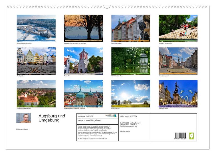 Produktbild: Augsburg und Umgebung (Wandkalender 2026 DIN A2 quer), CALVENDO Monatskalender