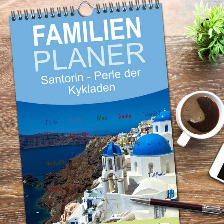 Produktbild: Familienplaner 2026 - Santorin - Perle der Kykladen mit 5 Spalten (Wandkalender, 21 x 45 cm) CALVENDO
