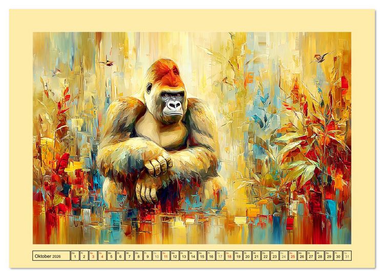 Produktbild: W&auml;chter der Stille. Beeindruckende Gorillas in moderner &Ouml;loptik (Wandkalender 2026 DIN A2 quer), CALVENDO Monatskalender
