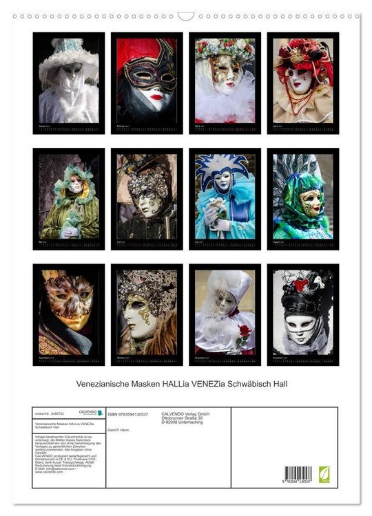 Produktbild: Venezianische Masken HALLia VENEZia Schw&auml;bisch Hall (Wandkalender 2027 DIN A2 hoch), CALVENDO Monatskalender
