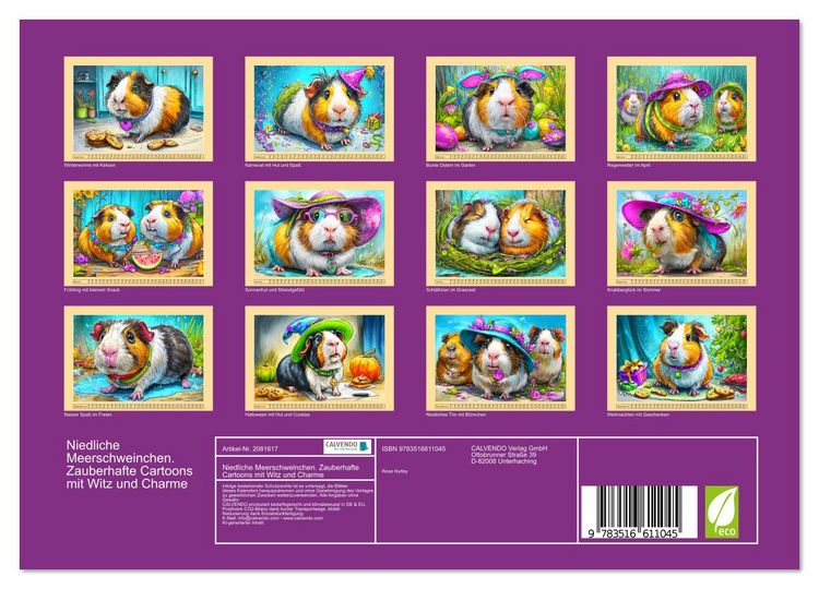Produktbild: Niedliche Meerschweinchen. Zauberhafte Cartoons mit Witz und Charme (Wandkalender 2026 DIN A4 quer), CALVENDO Monatskalender
