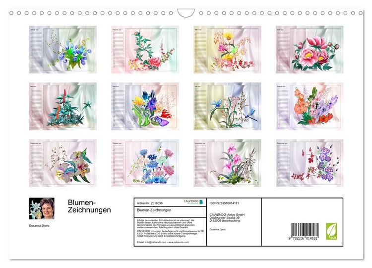 Produktbild: Blumen-Zeichnungen (Wandkalender 2026 DIN A3 quer), CALVENDO Monatskalender