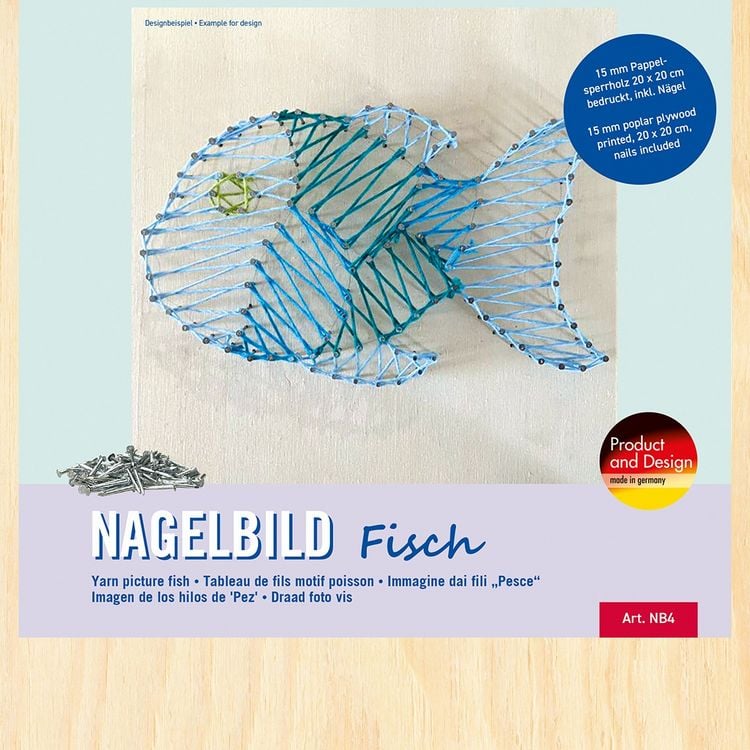 Produktbild: PEBARO NB4 - Nagelbild Fisch, Fadenbild 20x20cm, String Art Bastelset inkl. N&auml;gel