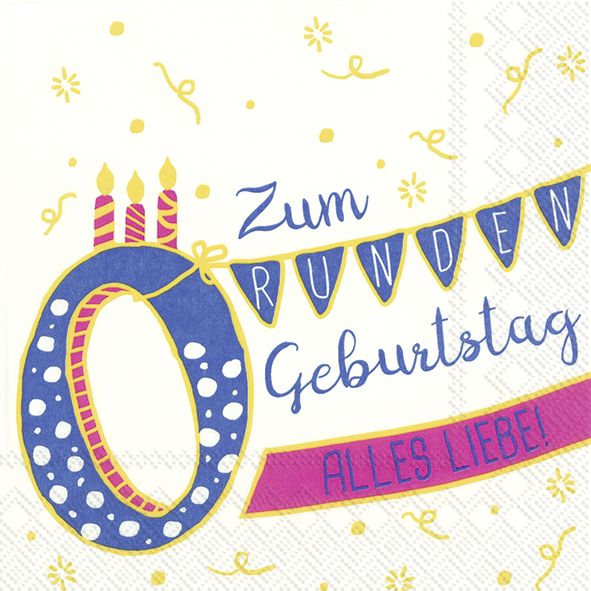 Produktbild: Serviette "Zum runden Geburtstag", 33x33 cm