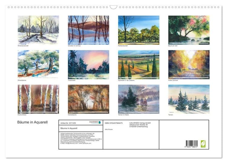 Produktbild: B&auml;ume in Aquarell (Wandkalender 2026 DIN A2 quer), CALVENDO Monatskalender