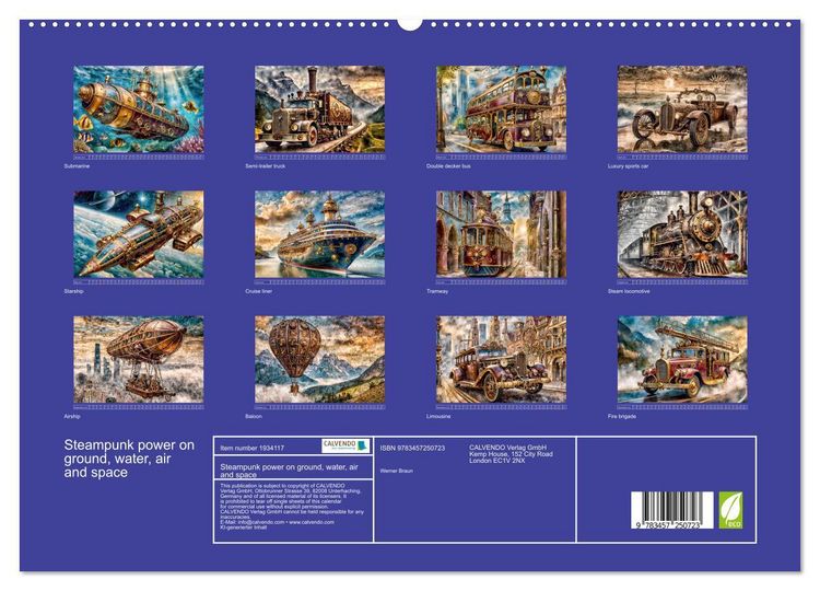 Produktbild: Steampunk power on ground, water, air and space (High Quality Premium Wall Calendar 2026 DIN A2 landscape),CALVENDO 12 Month Wall Calendar
