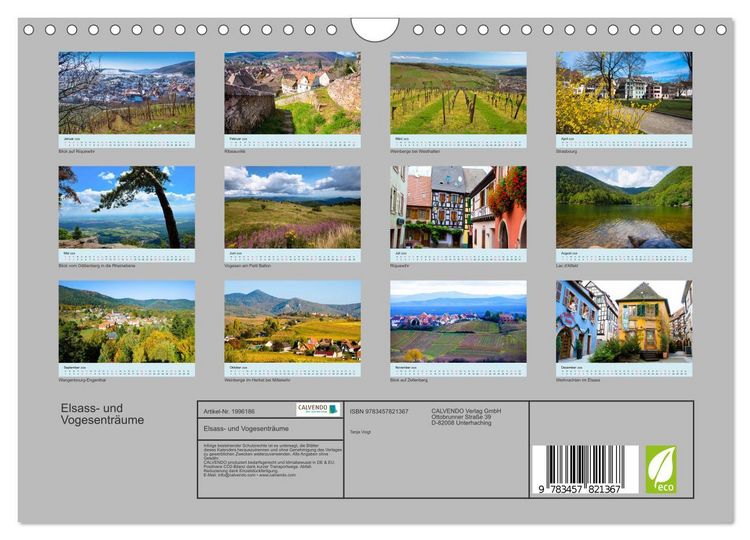 Produktbild: Elsass- und Vogesentr&auml;ume (Wandkalender 2026 DIN A4 quer), CALVENDO Monatskalender