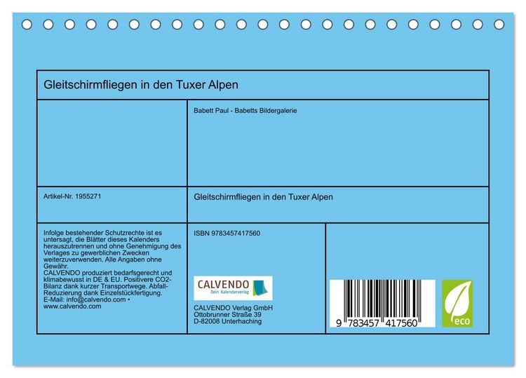 Produktbild: Gleitschirmfliegen in den Tuxer Alpen (Tischkalender 2026 DIN A5 quer), CALVENDO Monatskalender