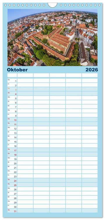Produktbild: Familienplaner 2026 - Meine Heimat von oben - Luftbilder von Augsburg mit 5 Spalten (Wandkalender, 21 x 45 cm) CALVENDO