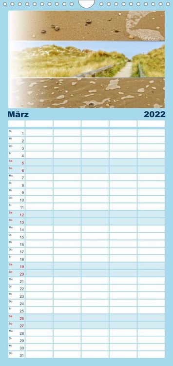 Produktbild: Familienplaner K&uuml;stenstreifen an der Nordsee (Wandkalender 2022 , 21 cm x 45 cm, hoch)