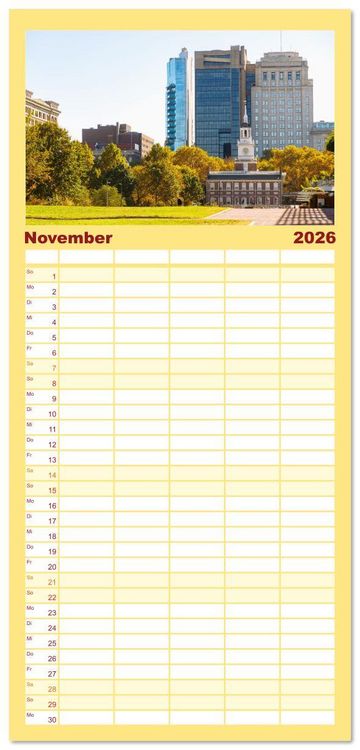 Produktbild: Familienplaner 2026 - Pennsylvania. Die Wiege der USA zwischen Tradition und Moderne mit 5 Spalten (Wandkalender, 21 x 45 cm) CALVENDO