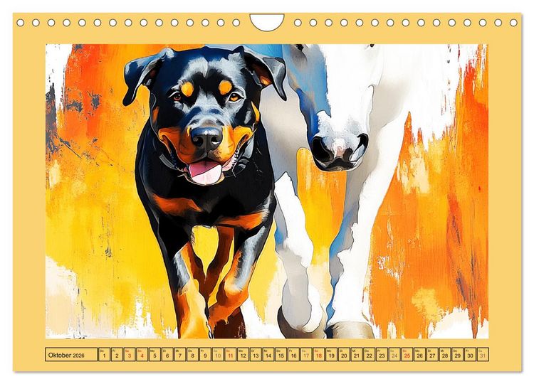 Produktbild: Kraftvolle Rottweiler. Stattliche Begleithunde im Aquarell-Stil (Wandkalender 2026 DIN A4 quer), CALVENDO Monatskalender