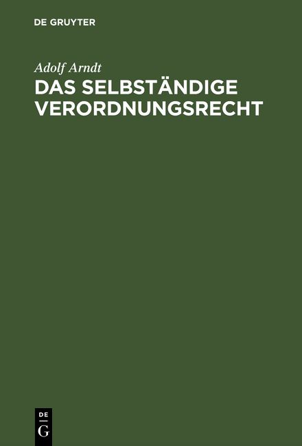 Produktbild: Das selbst&auml;ndige Verordnungsrecht