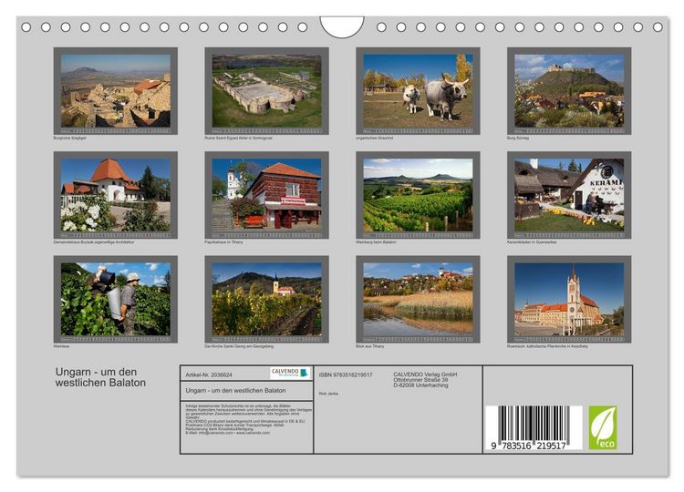 Produktbild: Ungarn - um den westlichen Balaton (Wandkalender 2026 DIN A4 quer), CALVENDO Monatskalender