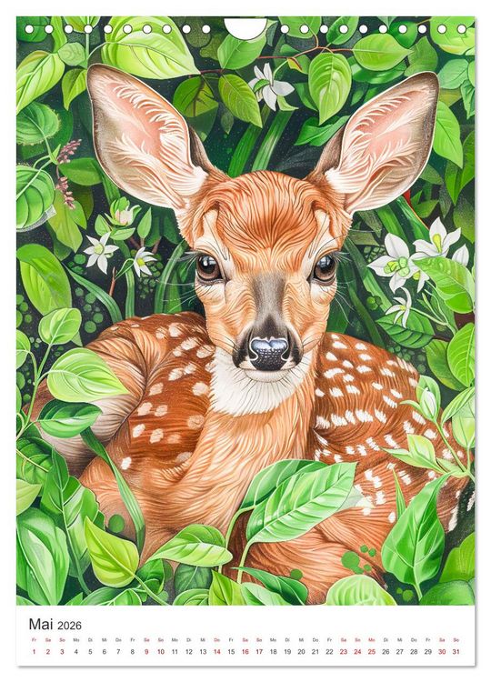 Produktbild: Tierkinder - Niedliche illustrierte Wildtiere in Wald und Flur (Wandkalender 2026 DIN A4 hoch), CALVENDO Monatskalender