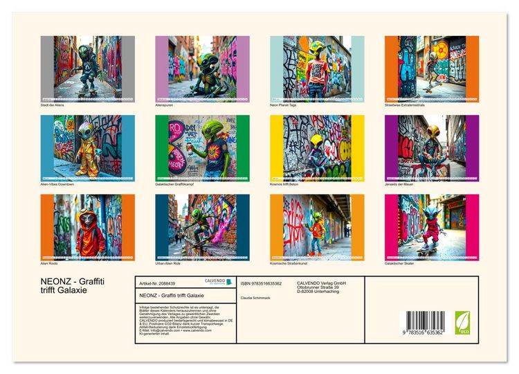 Produktbild: NEONZ - Graffiti trifft Galaxie (hochwertiger Premium Wandkalender 2026 DIN A2 quer), Kunstdruck in Hochglanz