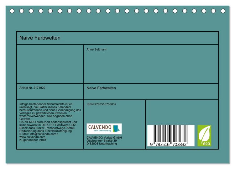 Produktbild: Naive Farbwelten (Tischkalender 2026 DIN A5 quer), CALVENDO Monatskalender
