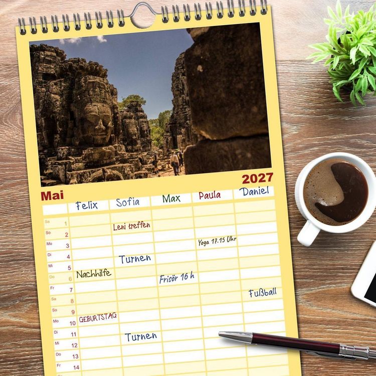 Produktbild: Familienplaner 2027 - Magisches Kambodscha mit 5 Spalten (Wandkalender, 21 x 45 cm) CALVENDO