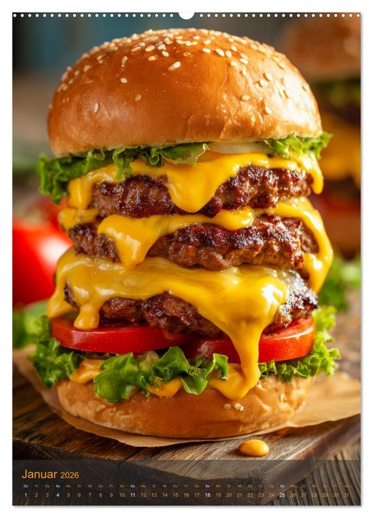 Produktbild: Burger Kalender - Foodporn f&uuml;r echte Burgerfans (hochwertiger Premium Wandkalender 2026 DIN A2 hoch), Kunstdruck in Hochglanz