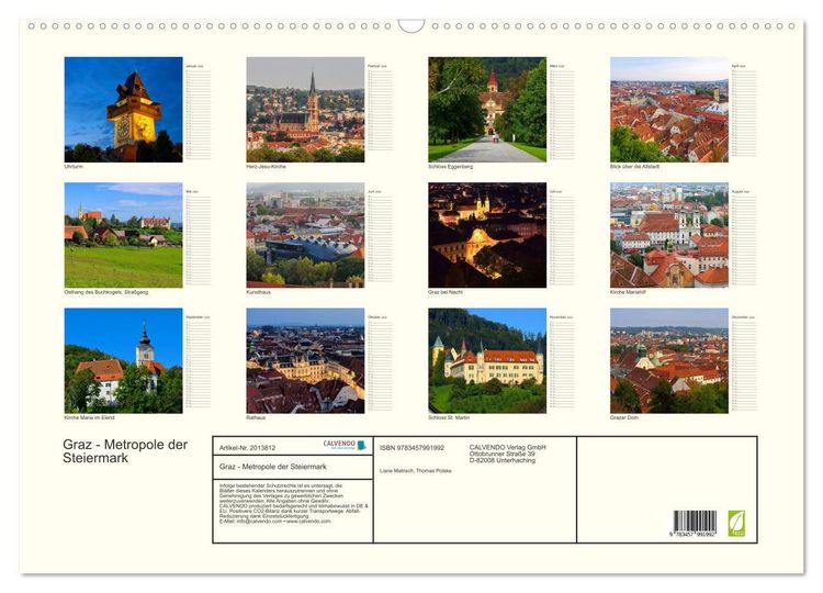 Produktbild: Graz - Metropole der Steiermark (Wandkalender 2026 DIN A2 quer), CALVENDO Monatskalender
