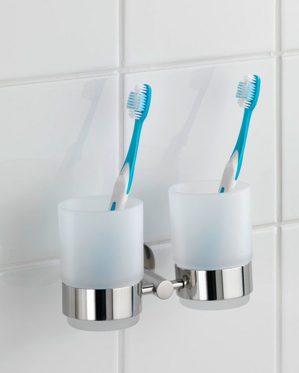 Produktbild: Zahnputzbecherhalter Duo Mod. Bosio Edelstahl gl&auml;nzend, rostfrei