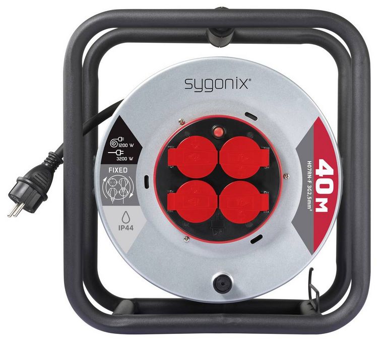 Produktbild: Sygonix SY-10236120 Kabeltrommel 40m Schwarz Schutzkontakt-Stecker