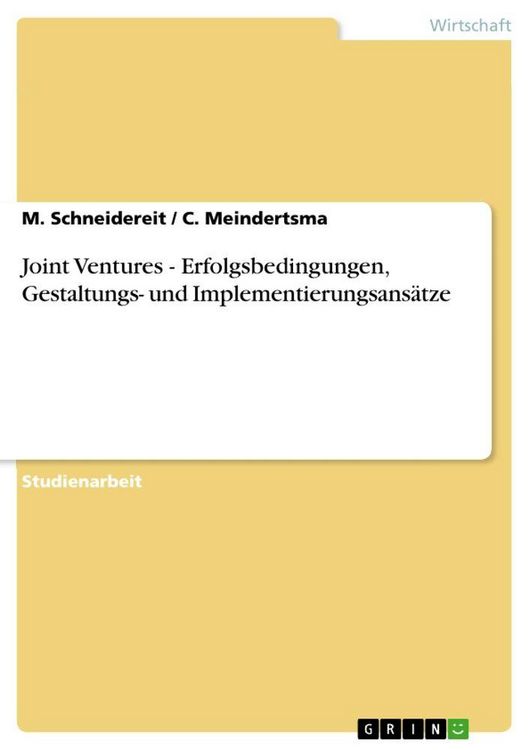 Produktbild: Joint Ventures - Erfolgsbedingungen, Gestaltungs- und Implementierungsans&auml;tze