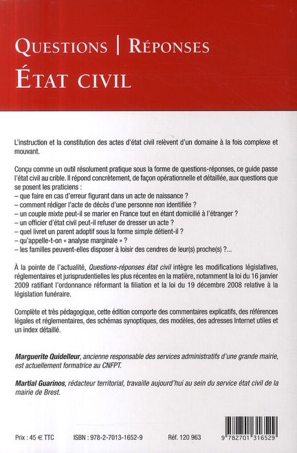 Produktbild: Questions Reponses Etat Civil
