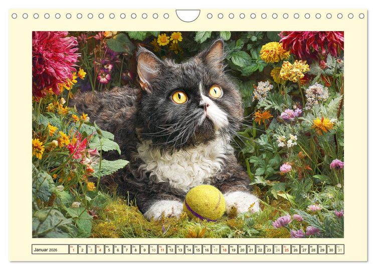 Produktbild: Selkirk Rex Katzen. Lockenzauber im Blumengarten (Wandkalender 2026 DIN A4 quer), CALVENDO Monatskalender
