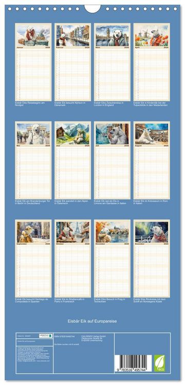 Produktbild: Familienplaner 2026 - Eisb&auml;r Eik auf Europareise mit 5 Spalten (Wandkalender, 21 x 45 cm) CALVENDO