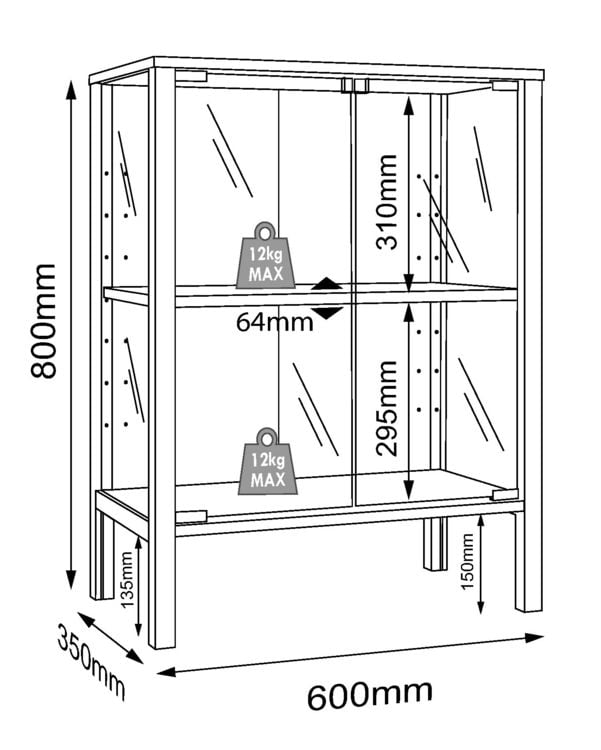 Produktbild: Glasvitrine Jensol mit ESG Glas Kommode stehend