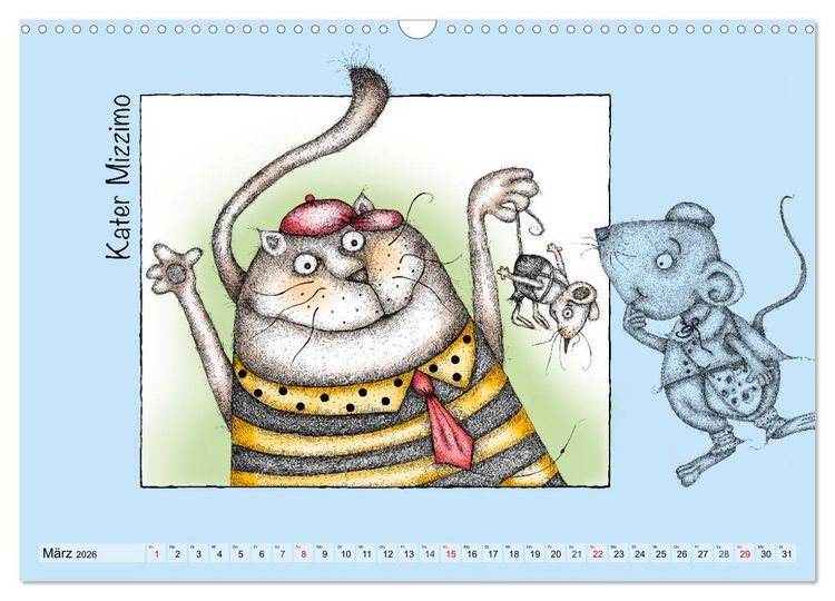 Produktbild: Kater Mizzimo und seine Freunde (Wandkalender 2026 DIN A3 quer), CALVENDO Monatskalender